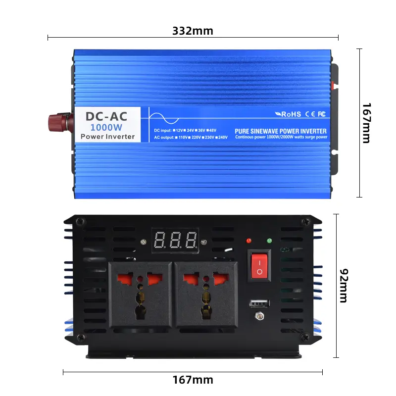 1000 watt power inverter ren sinusbølge dimensioner
