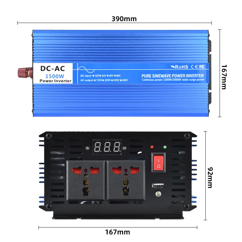 1500 watt ren sinusbølge power inverter dimensioner
