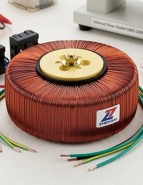 Copper transformer winding installed around laminated iron core