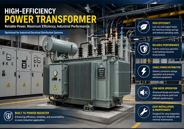 Højeffektiv strømtransformer installeret i et industrielt elektrisk distributionssystem
