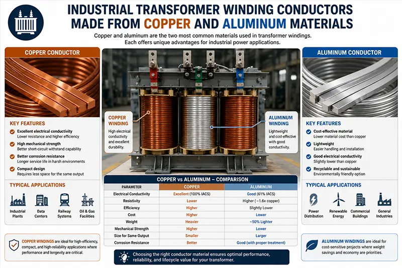 Industrielle transformerviklingsledere fremstillet af kobber- og aluminiumsmaterialer